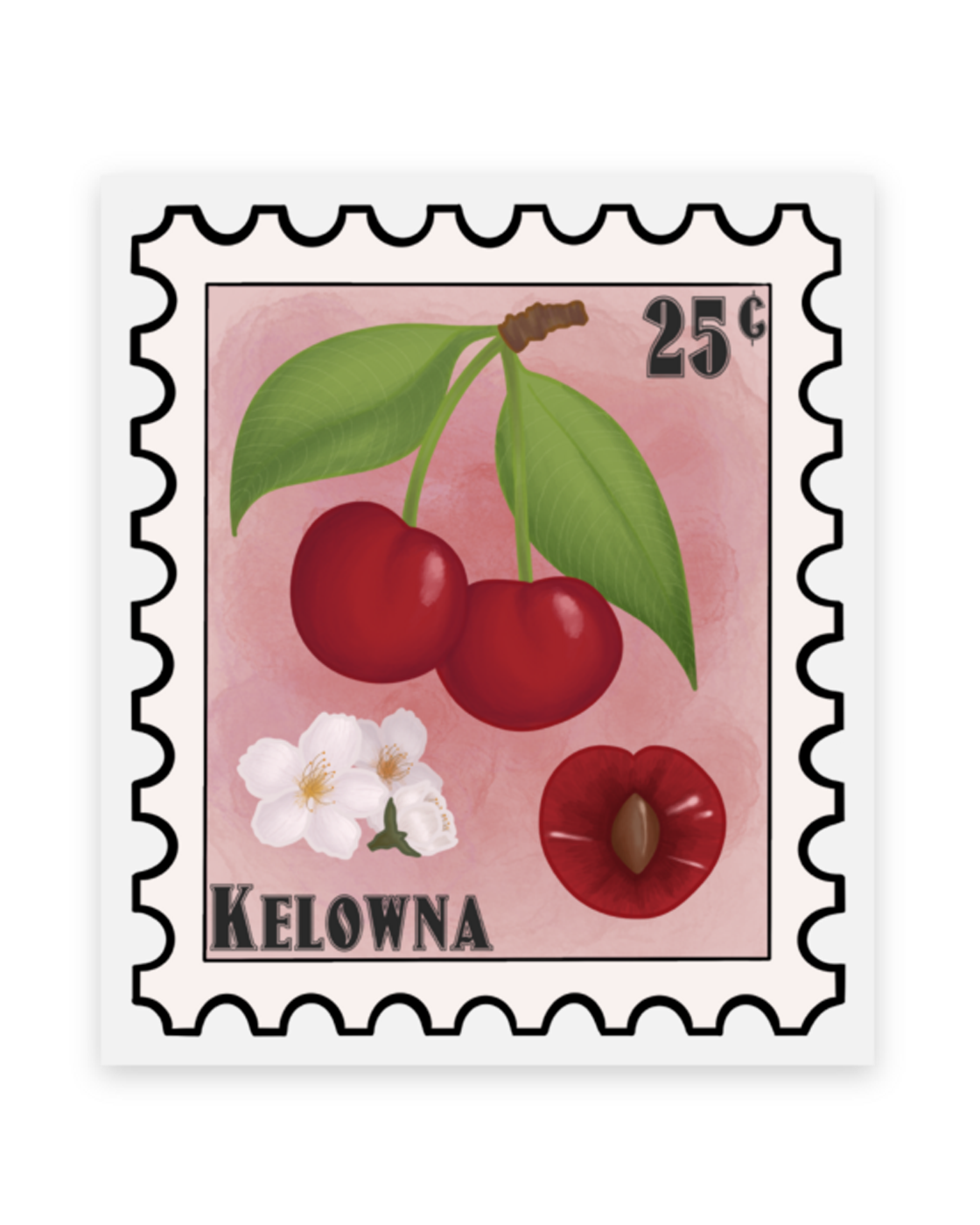 Cherry Postage Stamp Transparent Vinyl Sticker