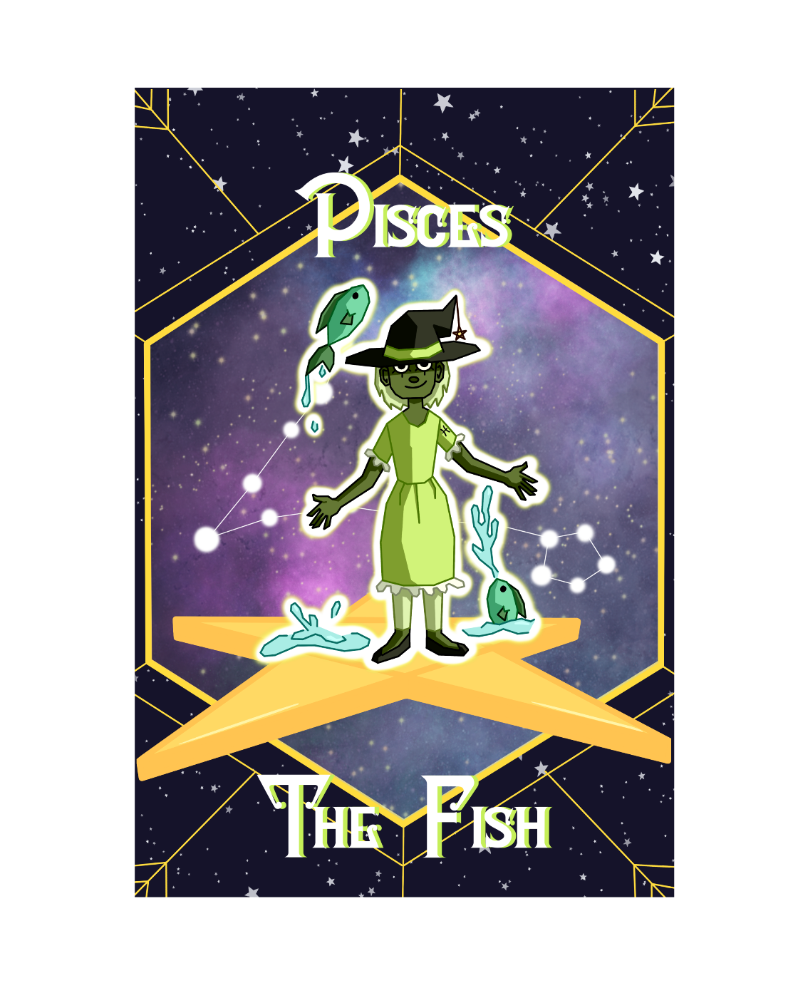 'Pisces' Zodiac Witch Vinyl Sticker