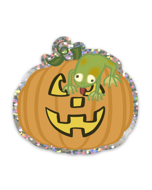 Pumpkin Frog Glitter Vinyl Sticker